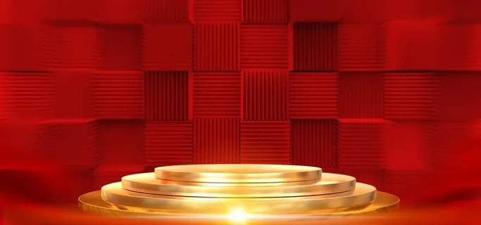 红色立体渐变展台颁奖企业年会图片