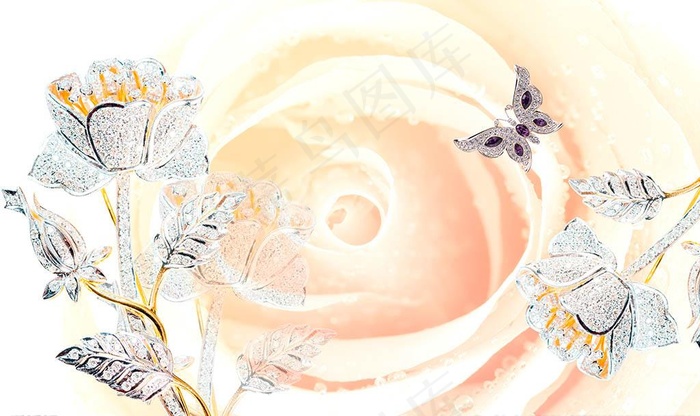 郁金香珠宝玫瑰背景墙图片