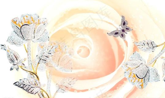 郁金香珠宝玫瑰背景墙图片