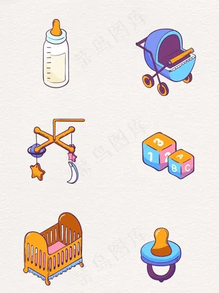 彩色手绘婴儿用品矢量设计图片