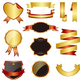 勋章奖牌绶带丝带奖章矢量素材图片