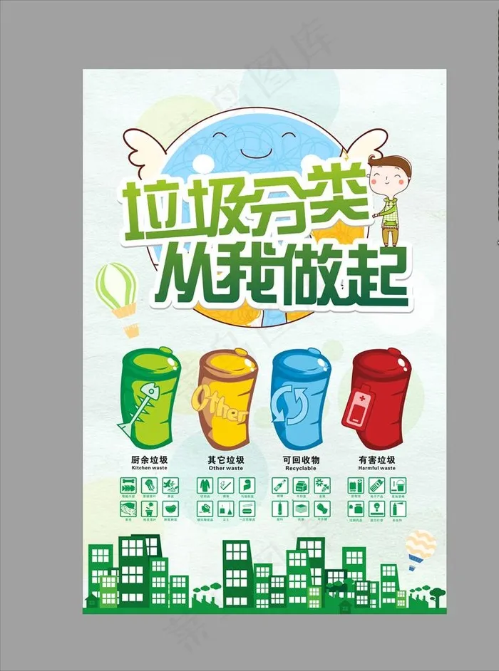 垃圾分类图片cdr矢量模版下载