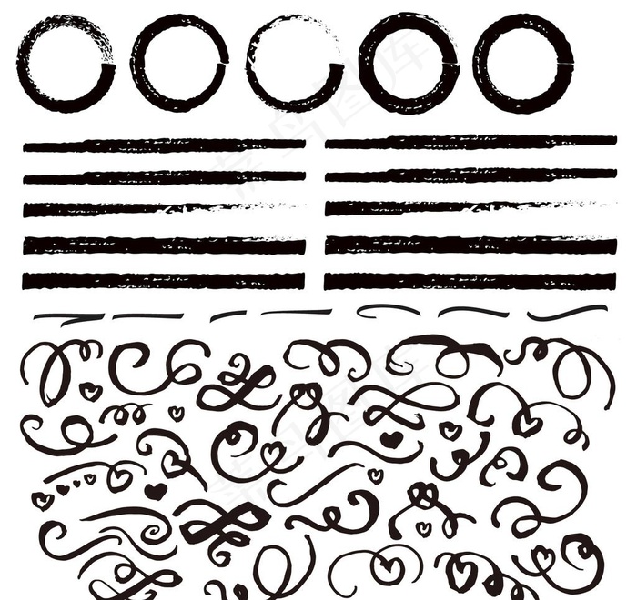 书法艺术曲线笔刷与墨迹圆圈图片