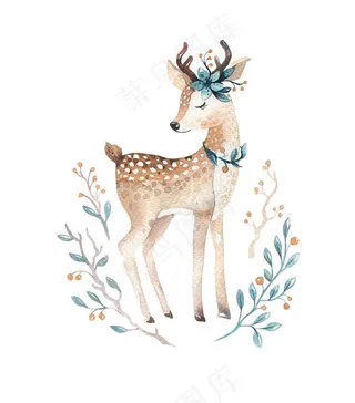 北欧小清新森林麋鹿动物装饰画图片