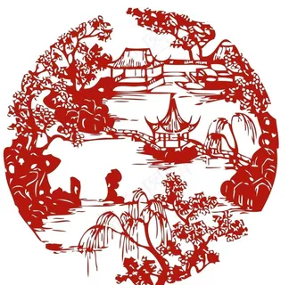 古代中式庭院窗花剪影图片