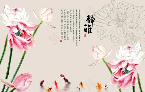 荷花装饰画图片