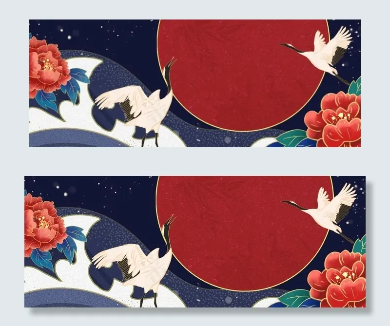 中国风国潮背景插画图片(1920X800(DPI:300))psd模版下载