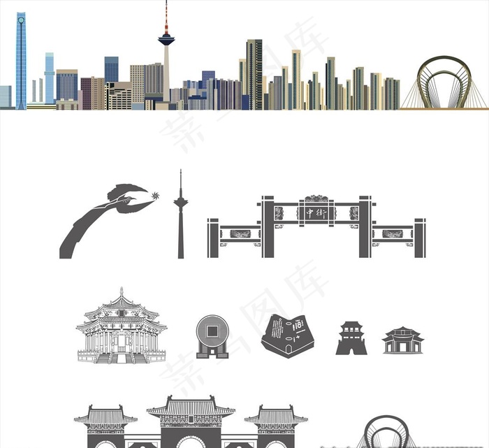 沈阳城市建筑剪影线稿图片ai矢量模版下载