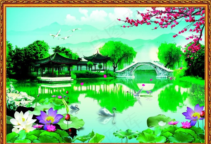 山水画图片(2953X2104(DPI:300))psd模版下载