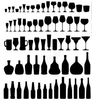 玻璃和瓶矢量剪影集合图片
