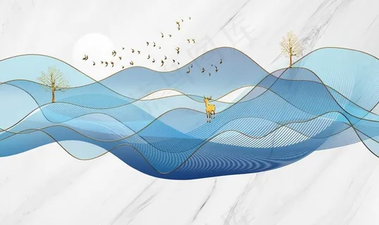 国风复古墙贴墙画壁画背景素材图片