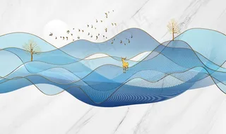 国风复古墙贴墙画壁画背景素材图片