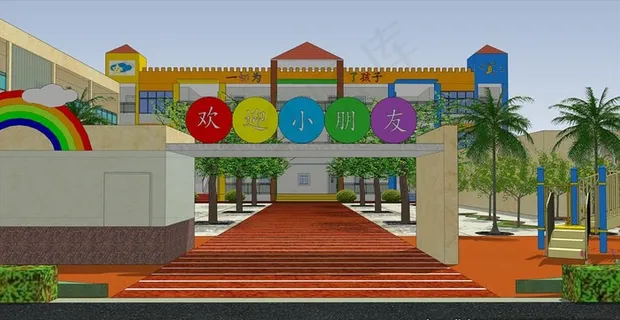 现代幼儿园庭院SU模型图片