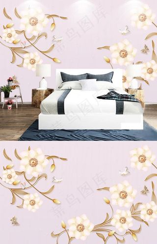 欧式浮雕花卉新中式珠宝背景墙图片