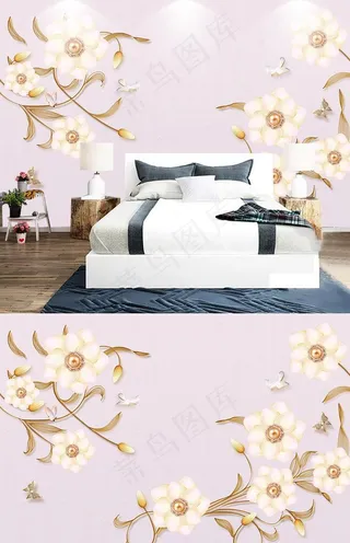 欧式浮雕花卉新中式珠宝背景墙图片