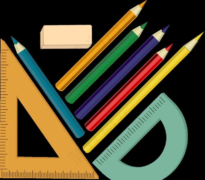 三角尺铅笔彩铅橡皮尺子图片ai矢量模版下载