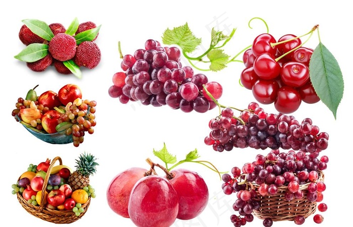 荔枝 樱桃 水果篮子 草梅 葡图片