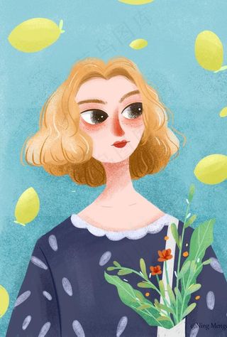 插画头像扁平插画植物女孩图片