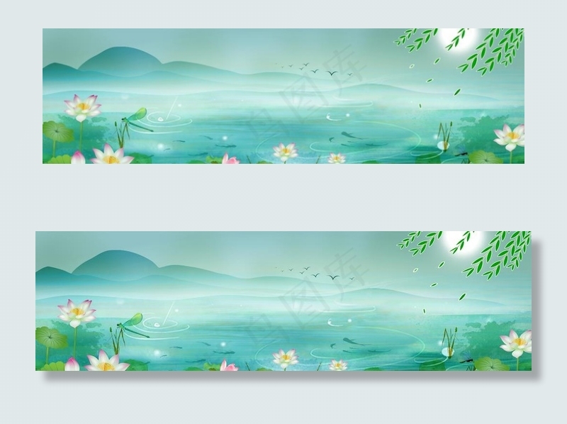 荷塘月色图片(6400X2000(DPI:100))psd模版下载
