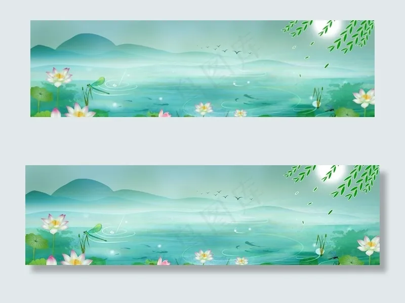 荷塘月色图片(6400X2000(DPI:100))psd模版下载
