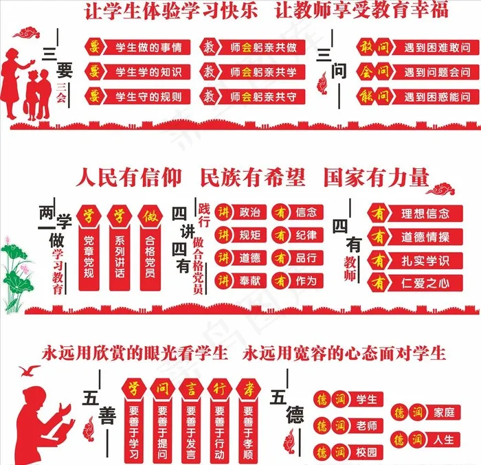 学校  两学一做  五静 三问图片(3000X3000)cdr矢量模版下载