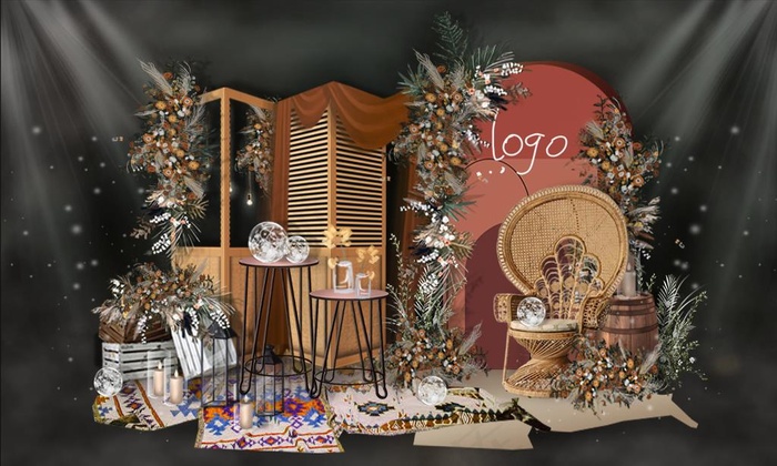 焦糖色婚礼迎宾区合影区效果图图片