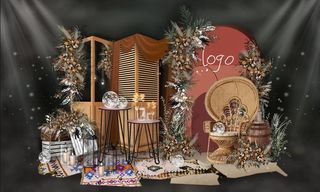 焦糖色婚礼迎宾区合影区效果图图片