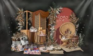 焦糖色婚礼迎宾区合影区效果图图片