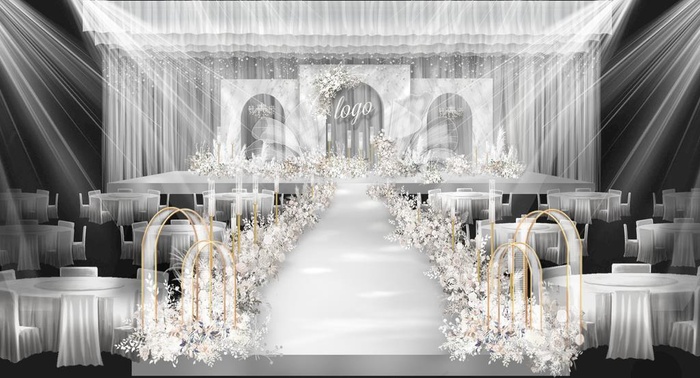 白色香槟简约韩式小清新婚礼效果图片