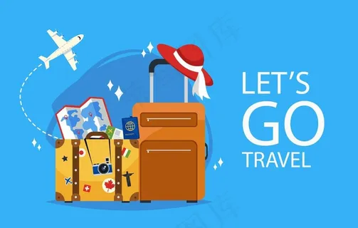 扁平化旅游行李箱和飞机矢量素材图片 扁平化旅游行李箱和飞机矢量素材图片