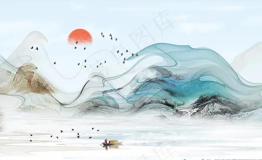 中国风抽象山水装饰画背景墙图片