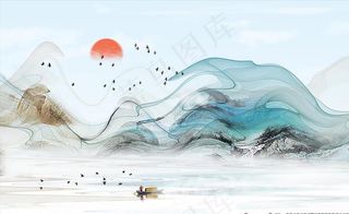 中国风抽象山水装饰画背景墙图片