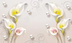 3D郁金香珠宝背景墙图片