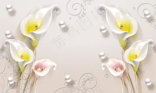 3D郁金香珠宝背景墙图片