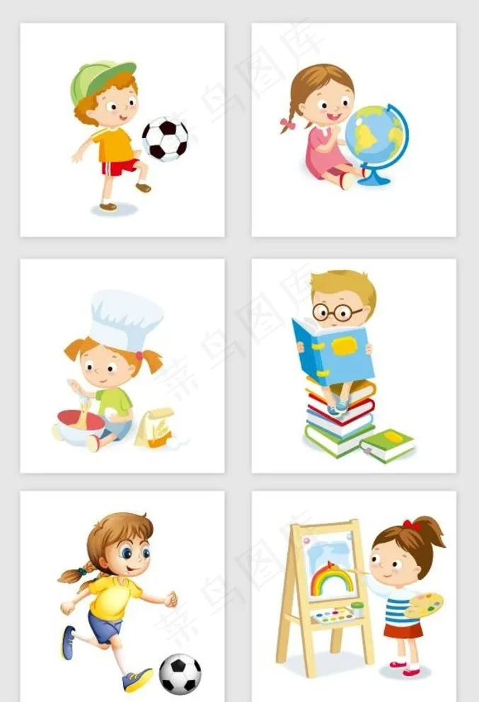 玩耍的小朋友图片ai矢量模版下载