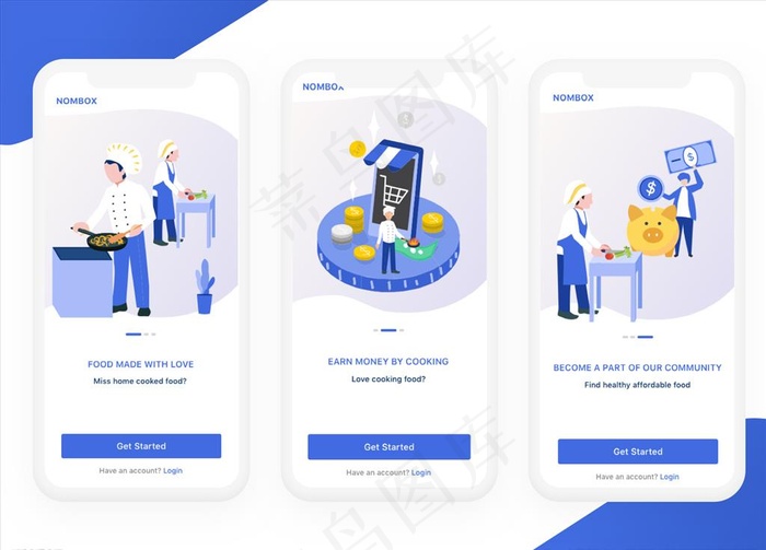 xd外卖蓝色UI引导页APP简图片