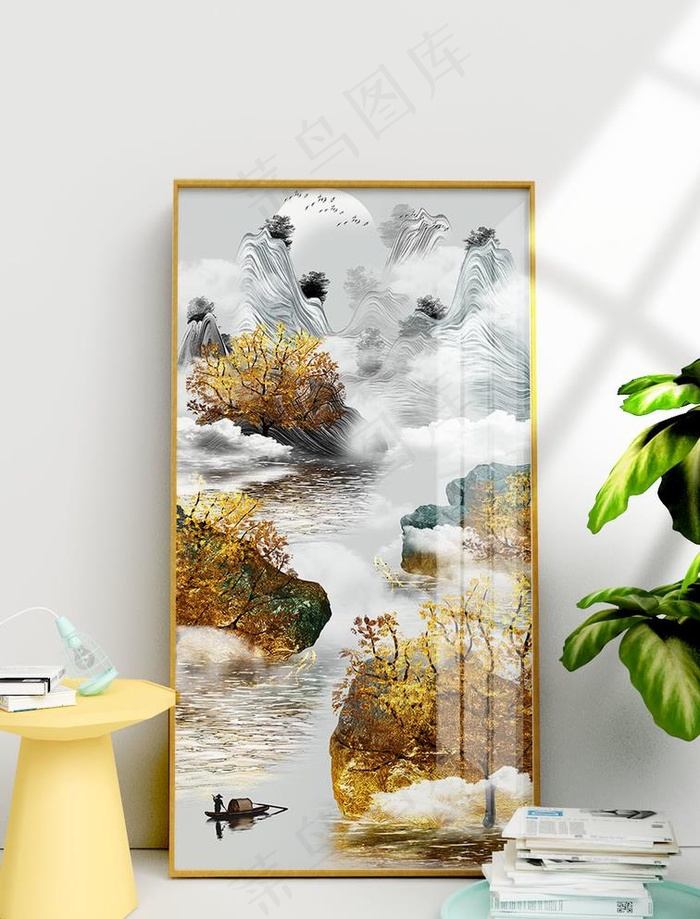 新中式山水风景抽象装饰画图片