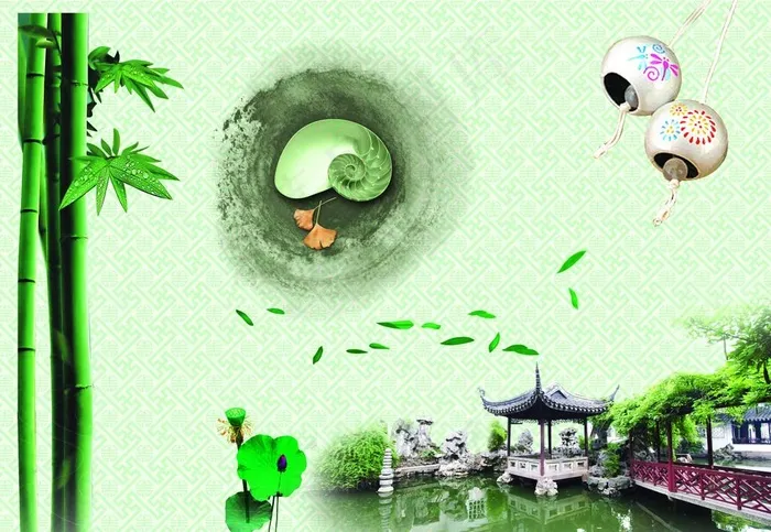 水墨园林图片(3437X2480(DPI:300))psd模版下载
