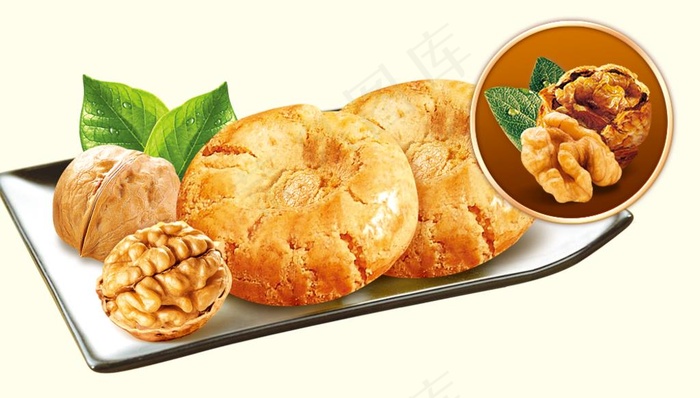 核桃酥饼食物点心图片psd模版下载