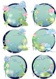 矢量手绘卡通古风荷花边框对话框图片