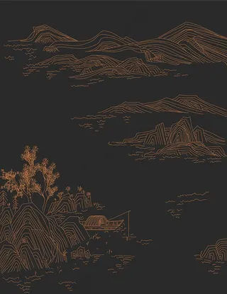 中国风矢量图山水线条画图片