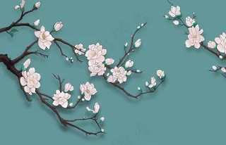 蓝色底色梅花时尚简约装饰画背景图片