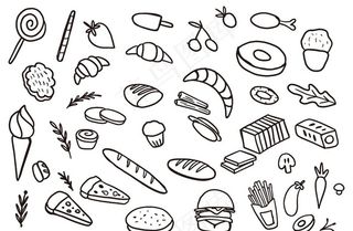 黑白线条手绘西式面包快餐图片