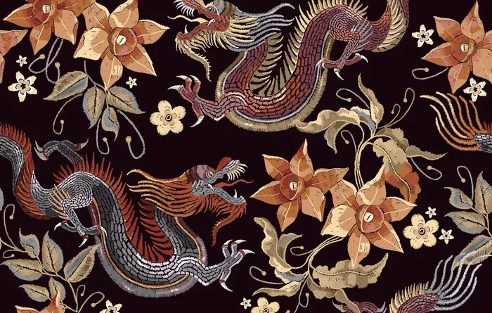 龙纹绣花图片eps,ai矢量模版下载