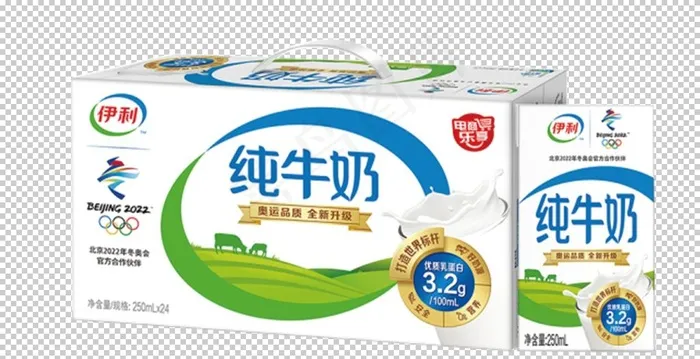 伊利纯奶产品 箱体和单瓶图片