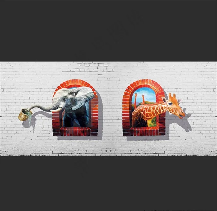 3D立体画 大象 长颈鹿图片(15856X6023(DPI:45))psd模版下载