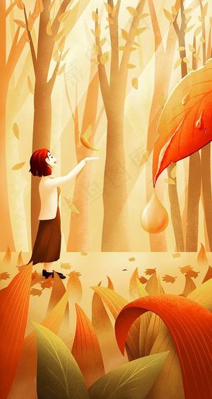 秋天森林里的女孩图片