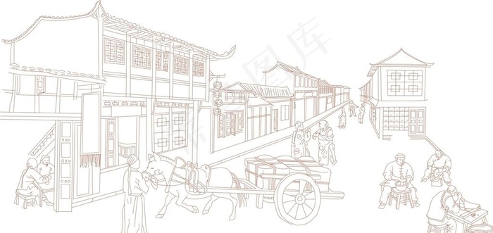 古代作坊线稿图片cdr矢量模版下载