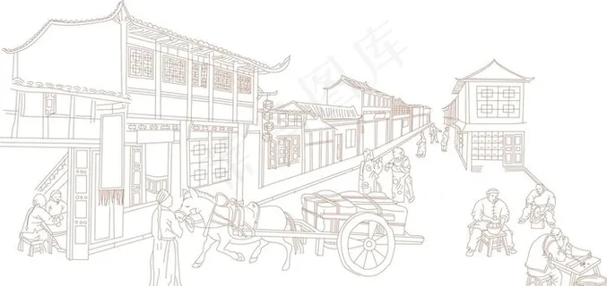 古代作坊线稿图片 古代作坊线稿图片