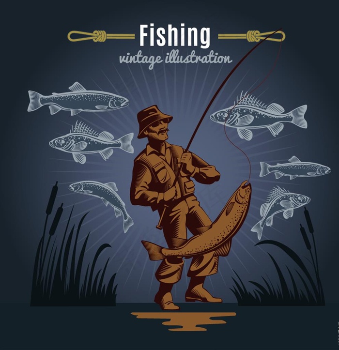 钓鱼的男人画册封面矢量素材图片